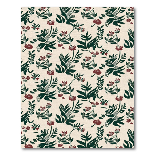 Deep Forest Red Floral Vine Art Rug