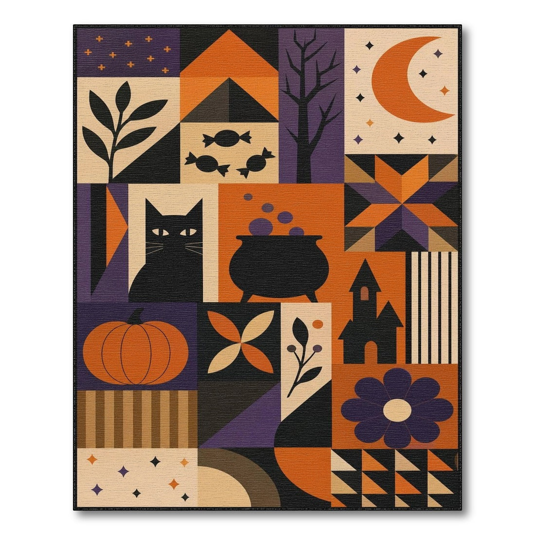 Halloween Geometric Black Cat Area Rug
