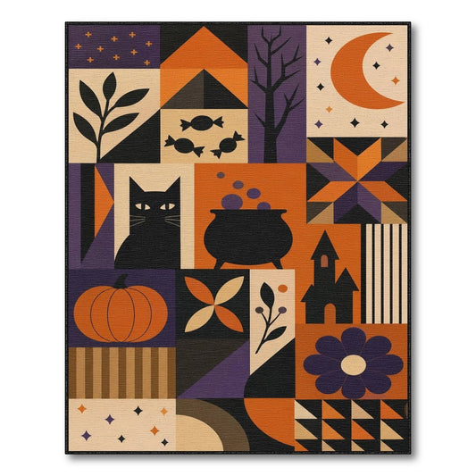 Halloween Geometric Black Cat Area Rug