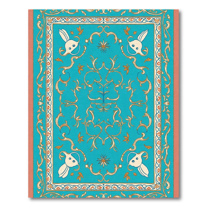 Turquoise Gold Floral Bird Medallion Rug