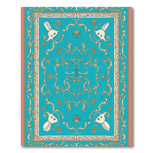 Turquoise Gold Floral Bird Medallion Rug
