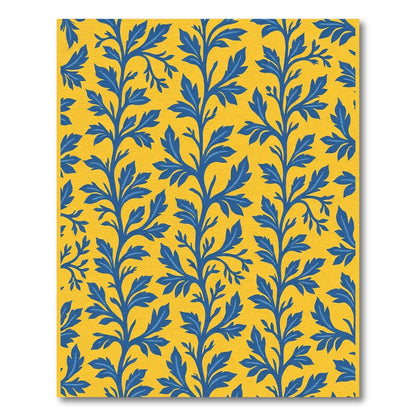 Blue Leaf Vine Yellow Background Rug