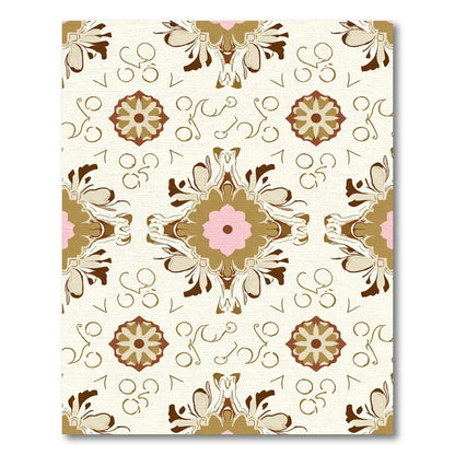 Cream Pink Gold Floral Medallion Repeating Rug