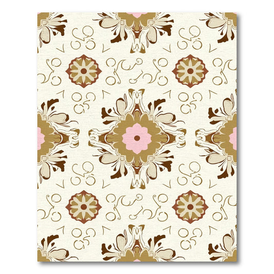 Cream Pink Gold Floral Medallion Repeating Rug