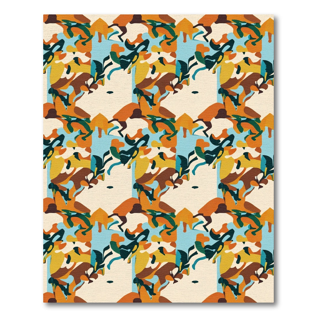 Abstract Ochre Teal Organic Shapes Rug