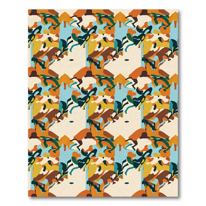 Abstract Ochre Teal Organic Shapes Rug