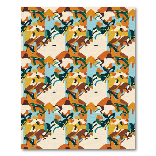 Abstract Ochre Teal Organic Shapes Rug