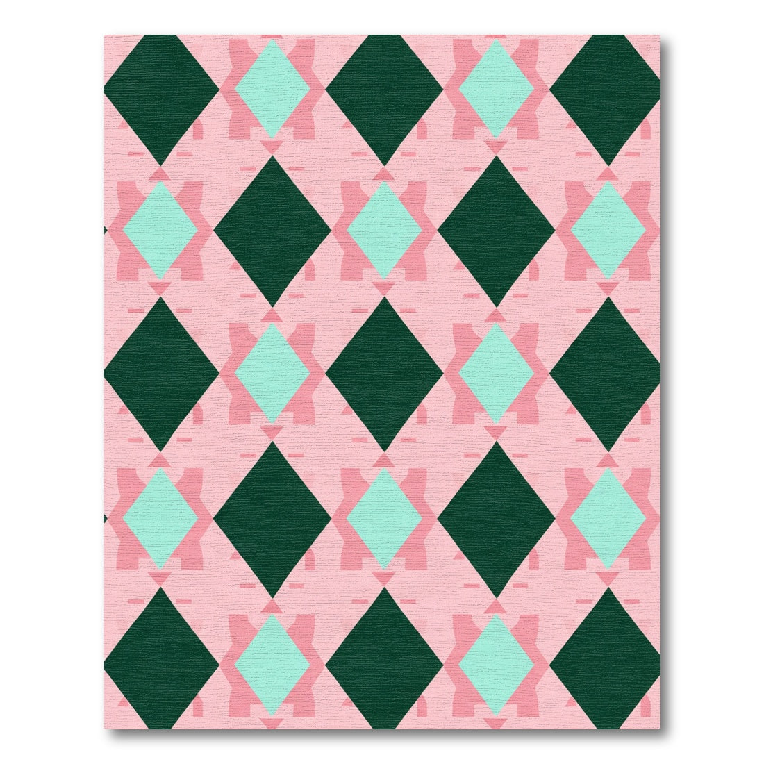 Pink Teal and Green Diamond Lattice Rug