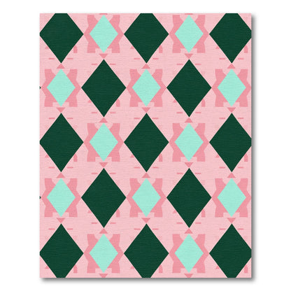 Pink Teal and Green Diamond Lattice Rug