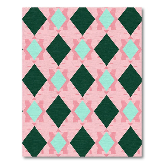Pink Teal and Green Diamond Lattice Rug