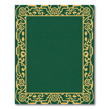 Emerald Green Gold Ornate Border Rug