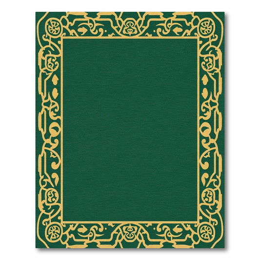 Emerald Green Gold Ornate Border Rug