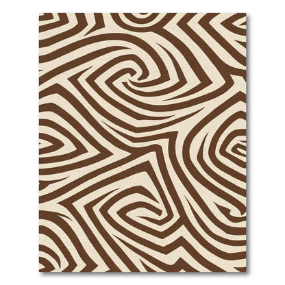 Ivory Brown Abstract Stripe Swirl Rug
