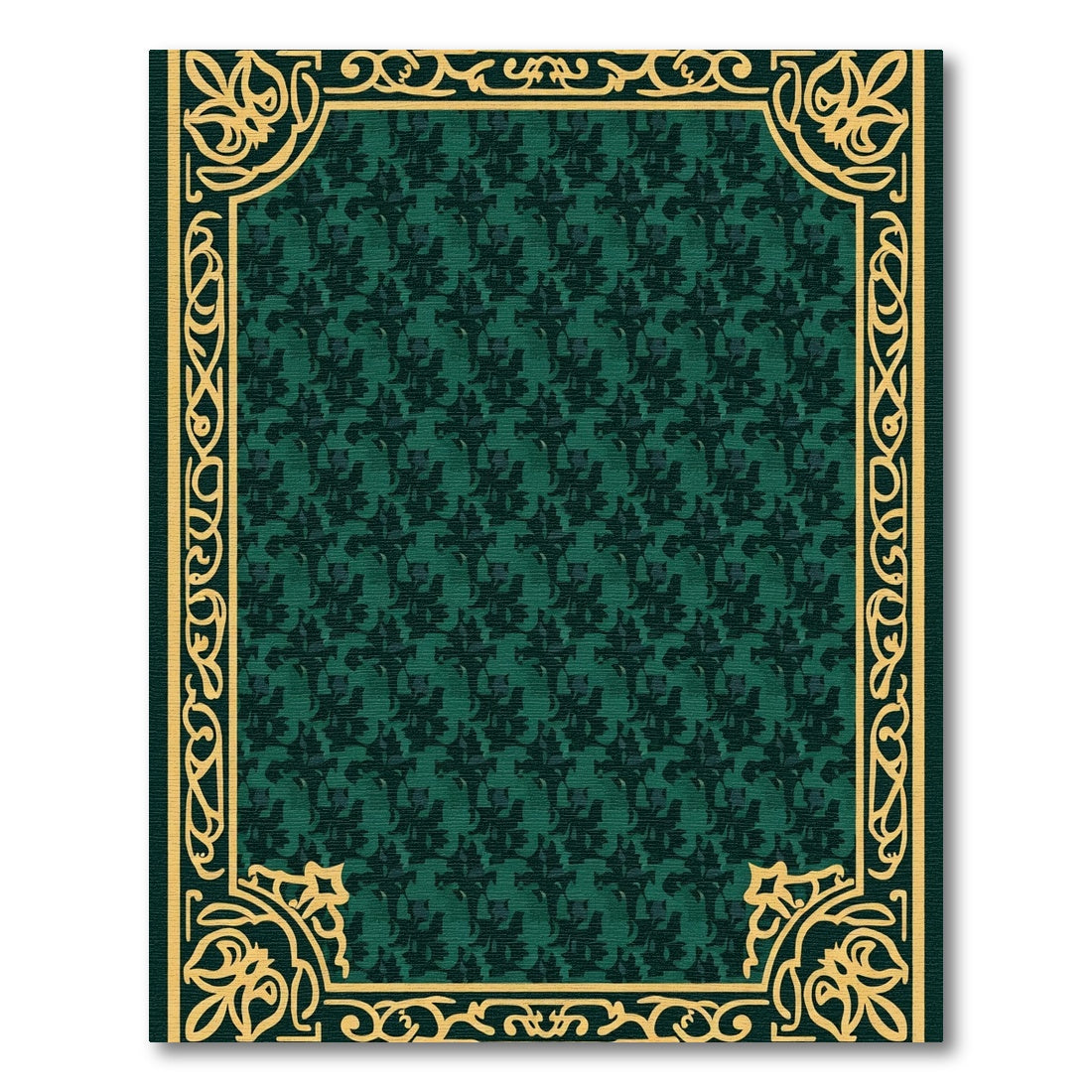 Ornate Emerald Floral Border Rug