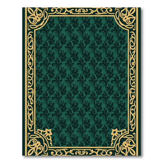 Ornate Emerald Floral Border Rug