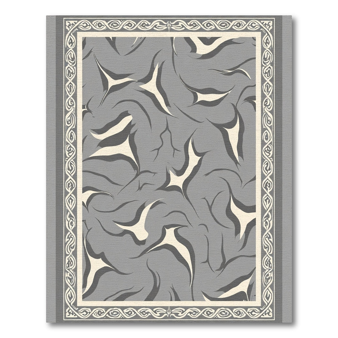 Gray Abstract Swirl Graphic Border Rug