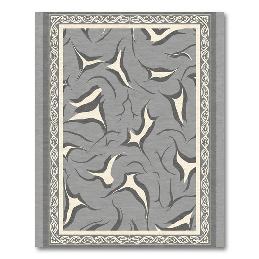 Gray Abstract Swirl Graphic Border Rug