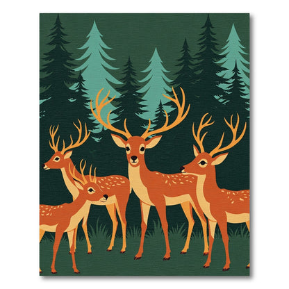 Woodland Deer Herd Forest Green Canvas Rug
