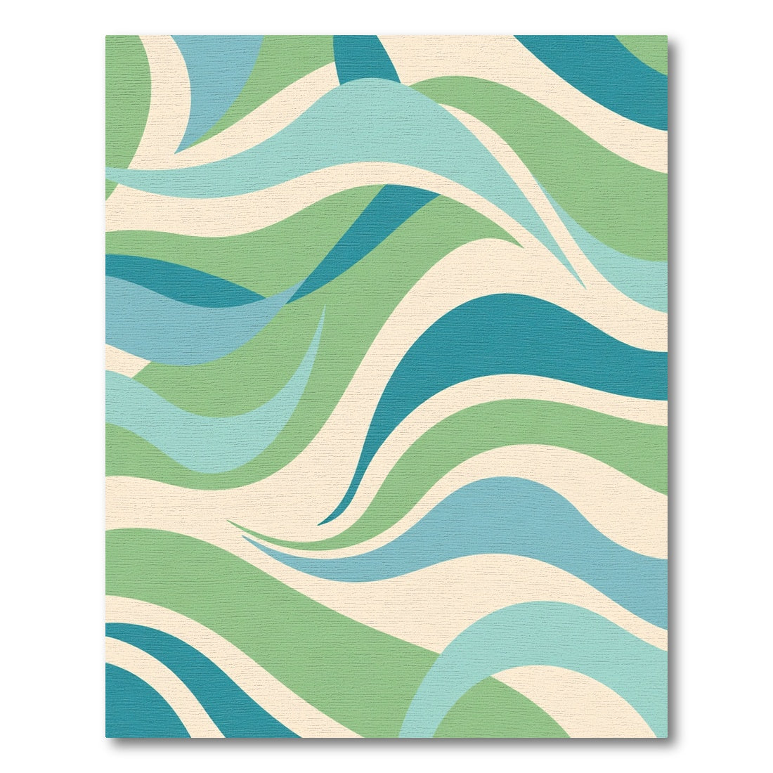 Cream Green Blue Flowing Waves Rug