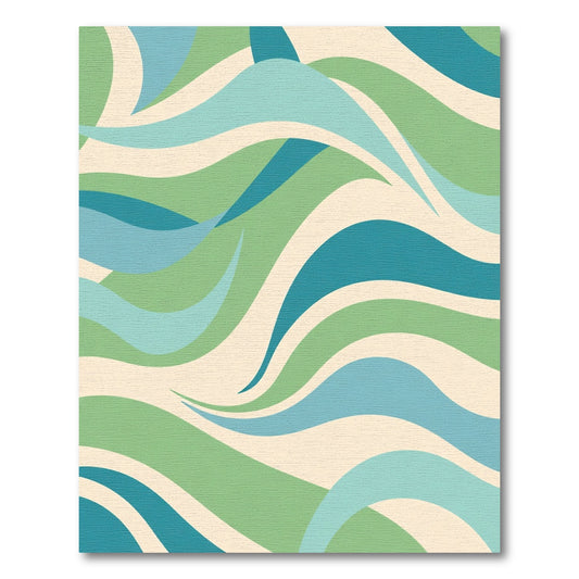 Cream Green Blue Flowing Waves Rug