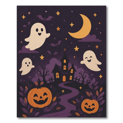 Cute Halloween Ghosts Pumpkins Purple Area Rug