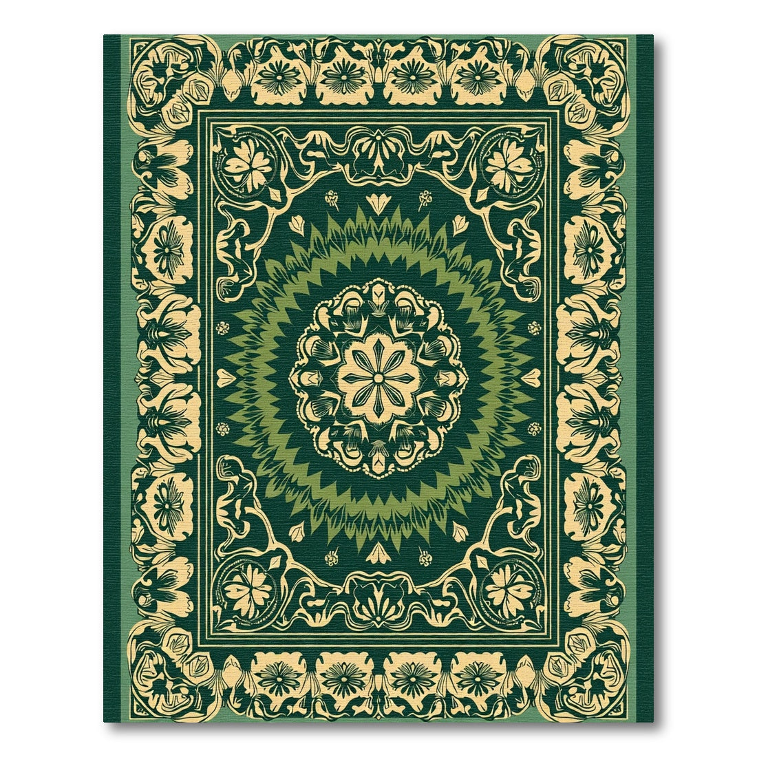 Green Floral Medallion Border Rug