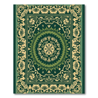 Green Floral Medallion Border Rug