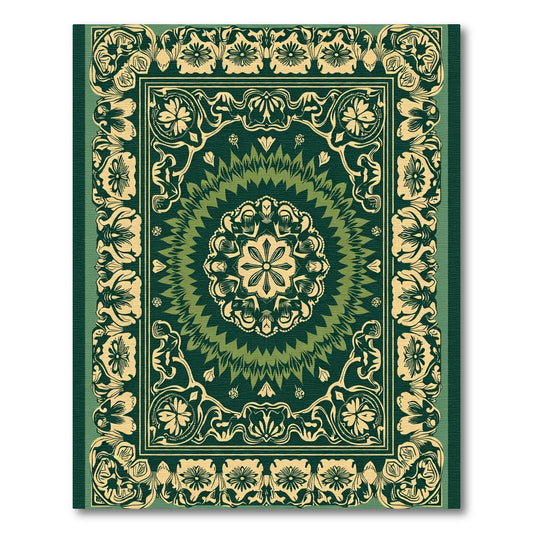 Green Floral Medallion Border Rug