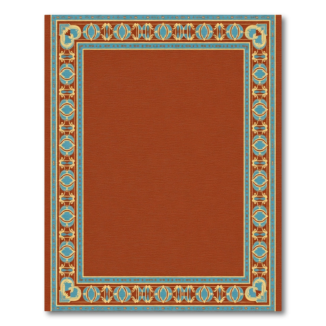 Terracotta Bordered Geometric Scroll Rug