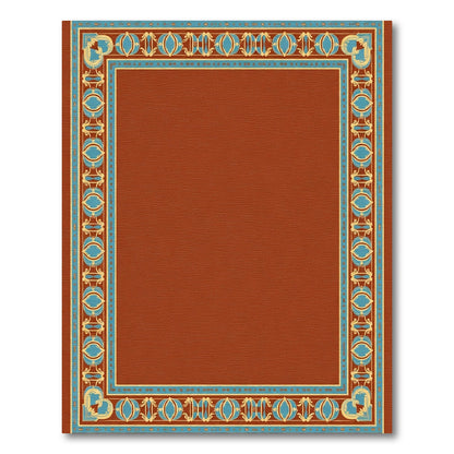 Terracotta Bordered Geometric Scroll Rug