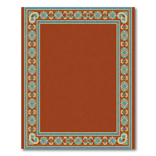 Terracotta Bordered Geometric Scroll Rug