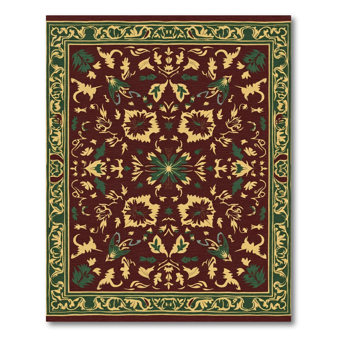 Rich Crimson Floral Bordered Medallion Rug