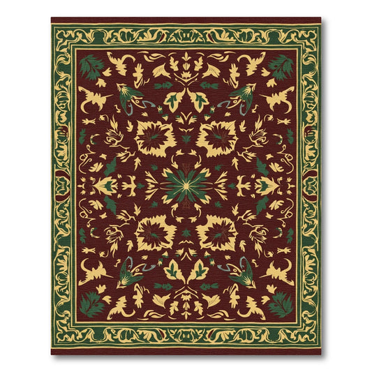 Rich Crimson Floral Bordered Medallion Rug