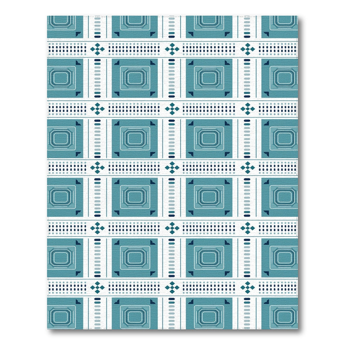 Blue and Teal Geometric Washable Area Rug