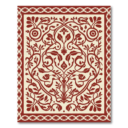 Crimson Botanical Scroll Border Medallion Rug