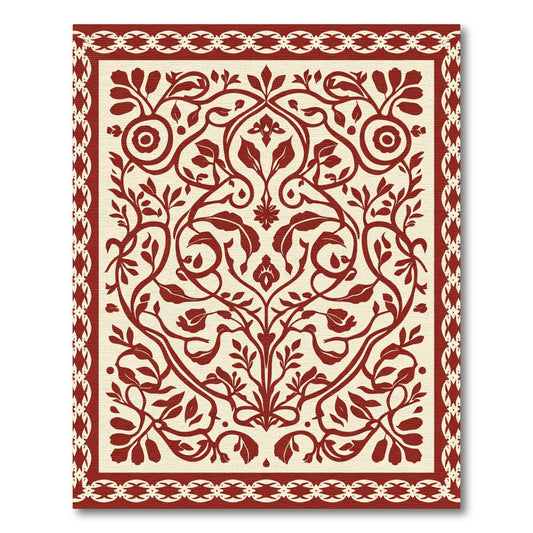 Crimson Botanical Scroll Border Medallion Rug