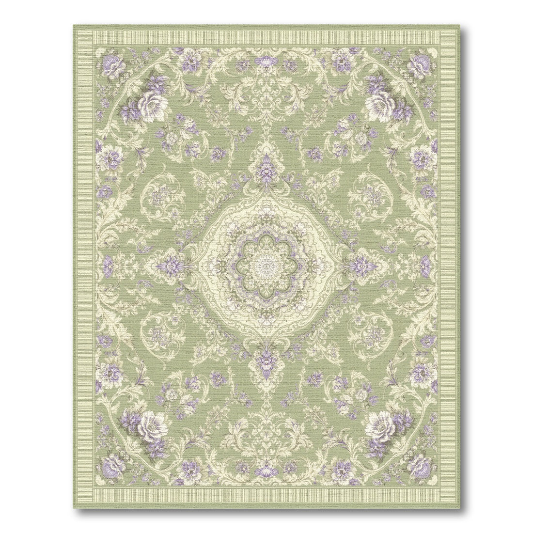 Sage Green Floral Vintage Area Rug