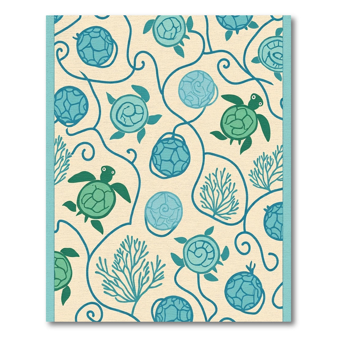 Aqua Sea Turtle Charm Vine Rug
