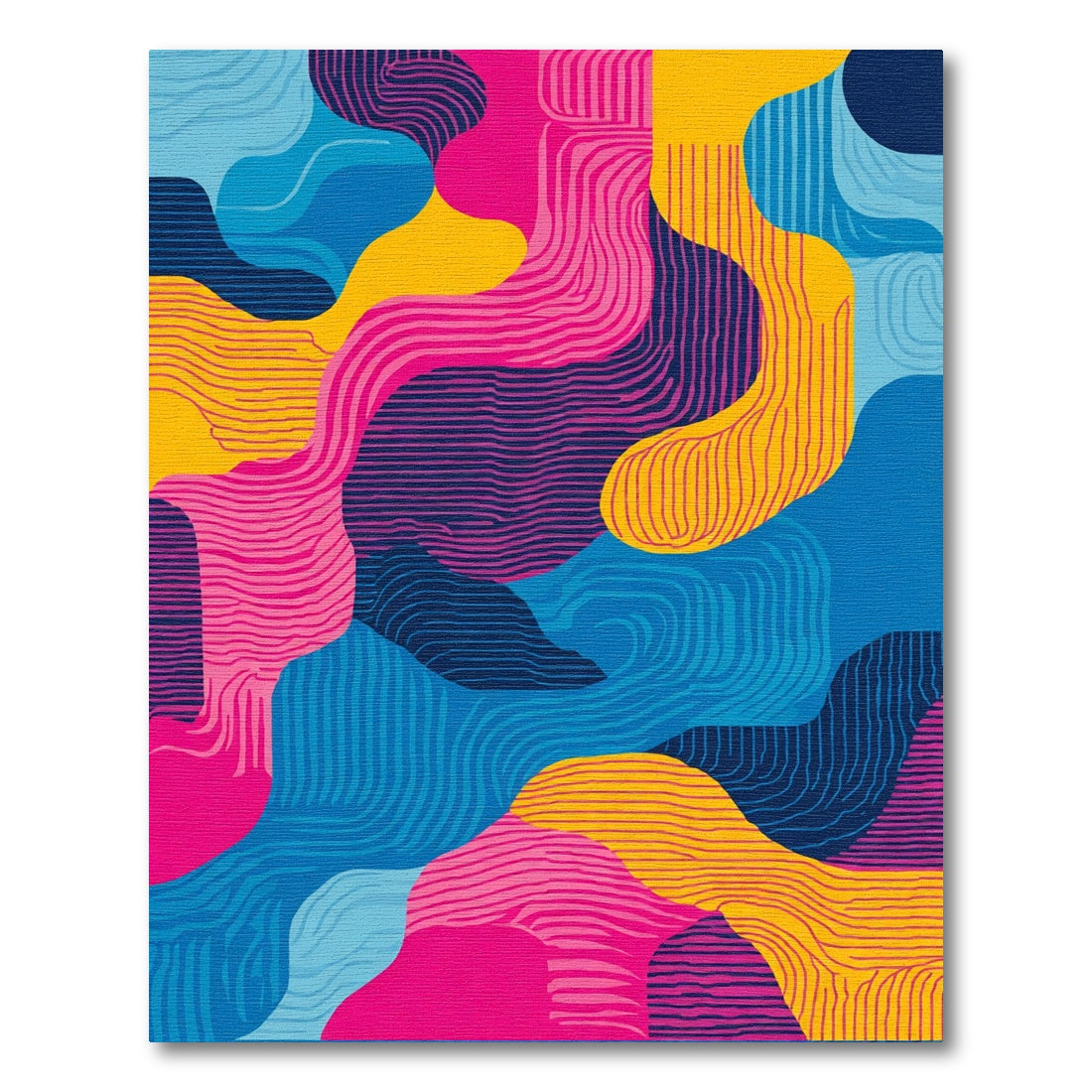 Vibrant Pink Blue Yellow Flowing Waves Rug