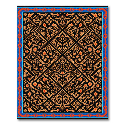 Black Orange Floral Medallion Border Rug