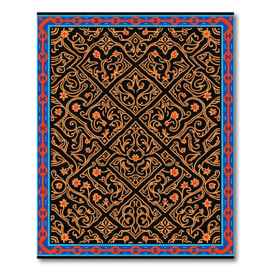 Black Orange Floral Medallion Border Rug