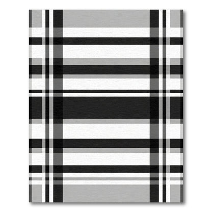 Modern Black White Plaid Stripes Rug