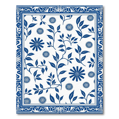 Blue White Floral Bordered Medallion Rug