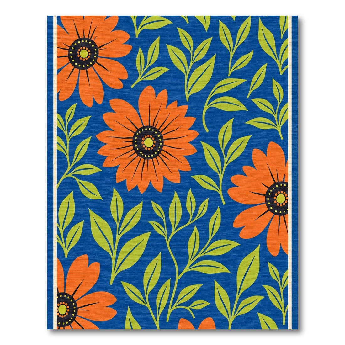 Bold Orange Floral Blue Garden Rug