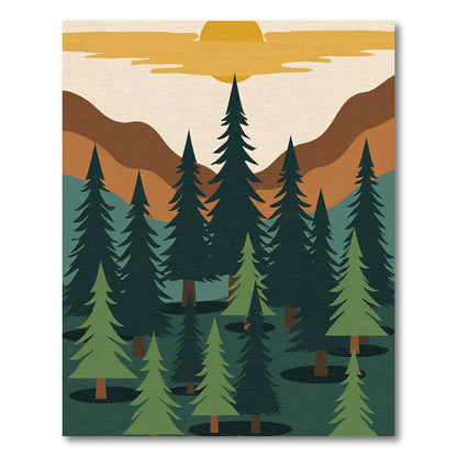 Forest Sunset Abstract Mountain Trees Rug