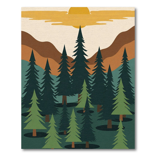 Forest Sunset Abstract Mountain Trees Rug