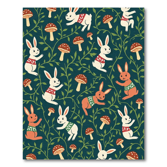 Whimsical Bunnies and Mushrooms Garden Rug