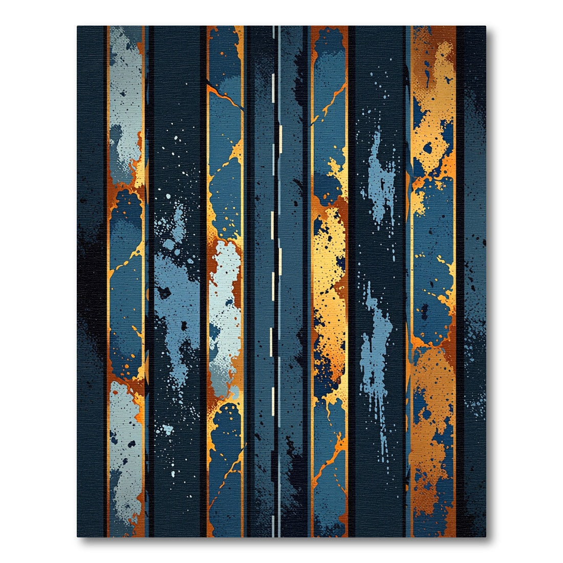 Abstract Splatter Stripe Gold Blue Rug