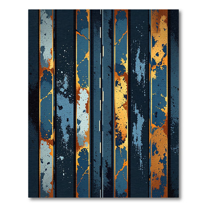Abstract Splatter Stripe Gold Blue Rug