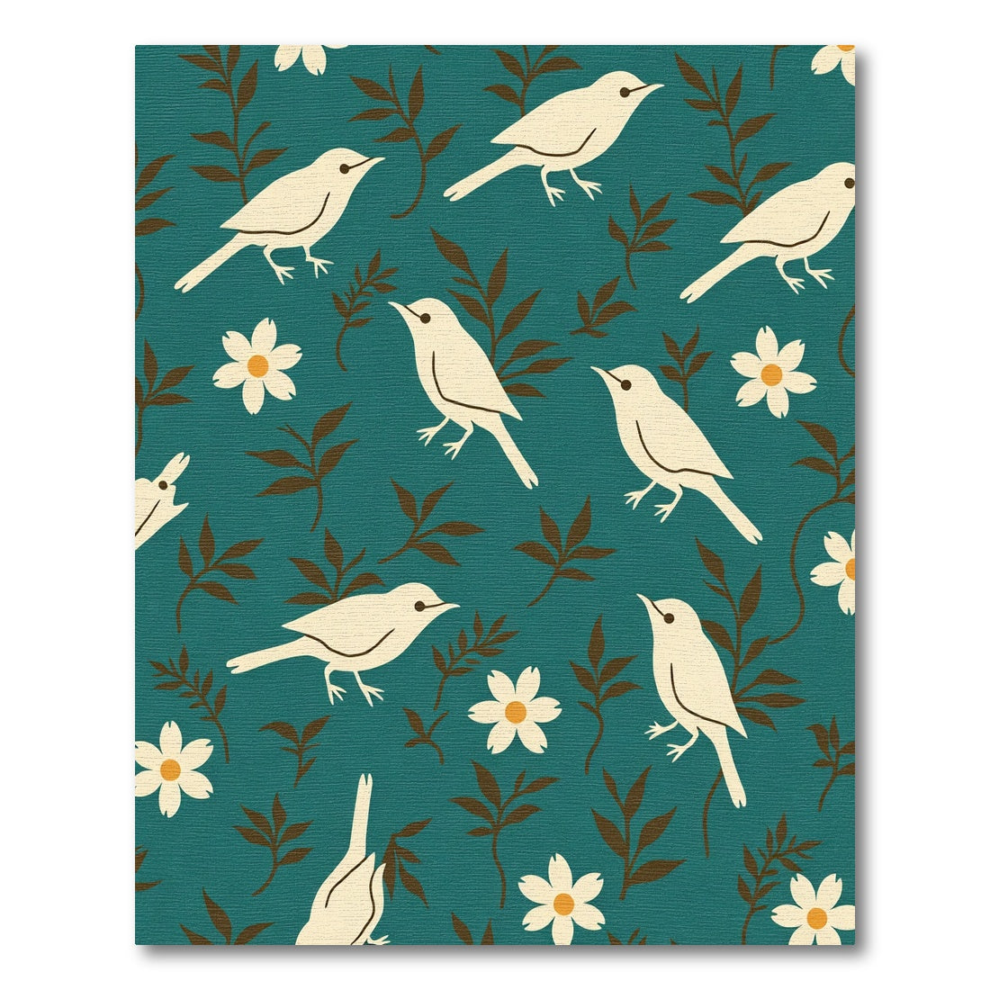 Cream Birds Floral Teal Field Rug